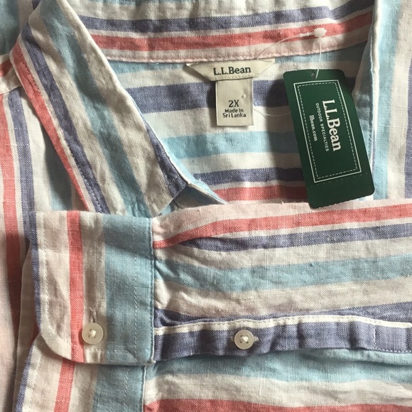 L.L. Bean Awning Striped Button Front Shirt 2X - Picture 6 of 7